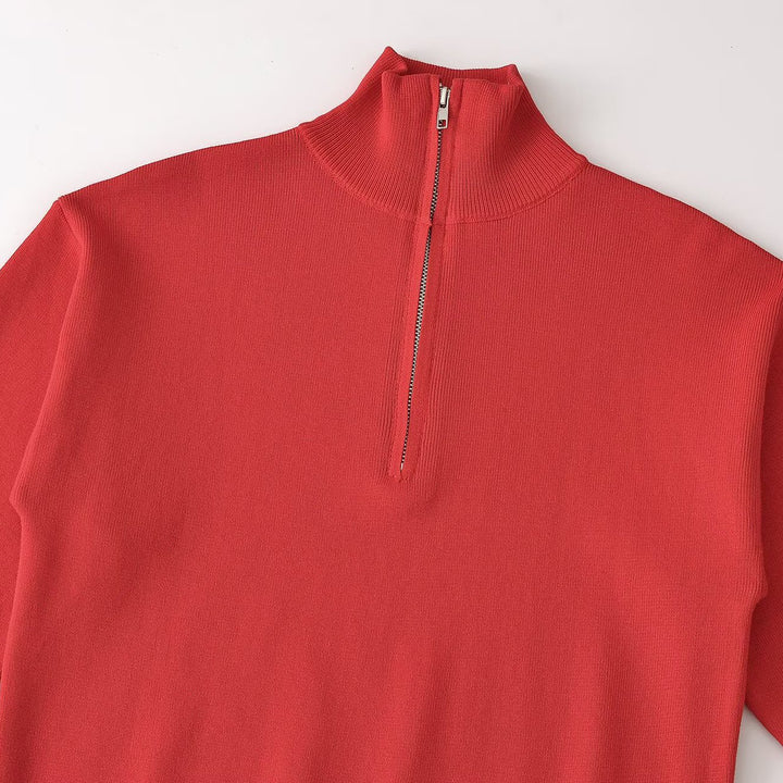 Damen Relaxter Halbzip-Feinstrickpullover mit Stehkragen und überschnittener Schulter Drune