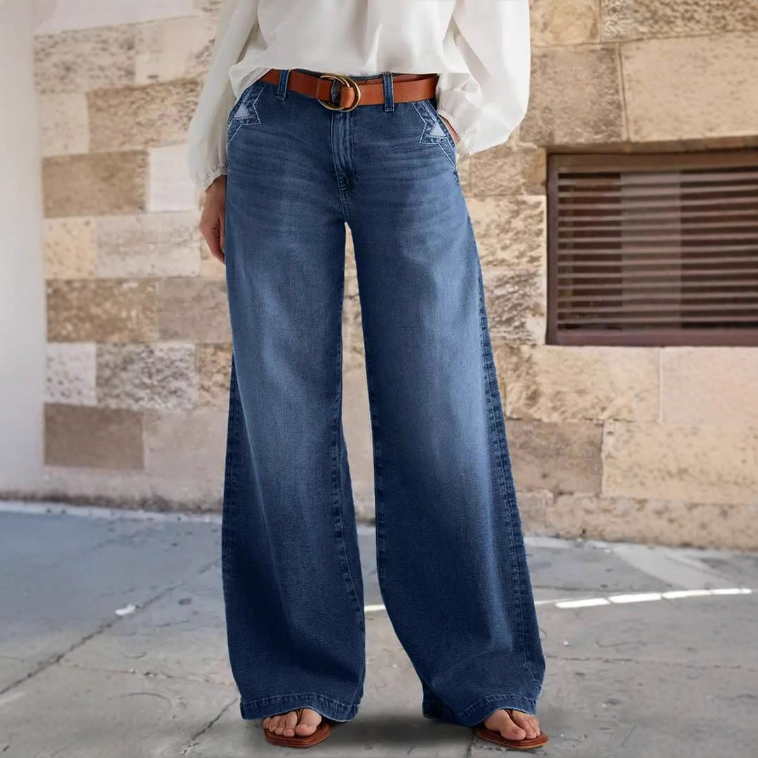 Damen Weite Jeans im Boho-Stil mit hohem Bund und komfortablem Schnitt Drune