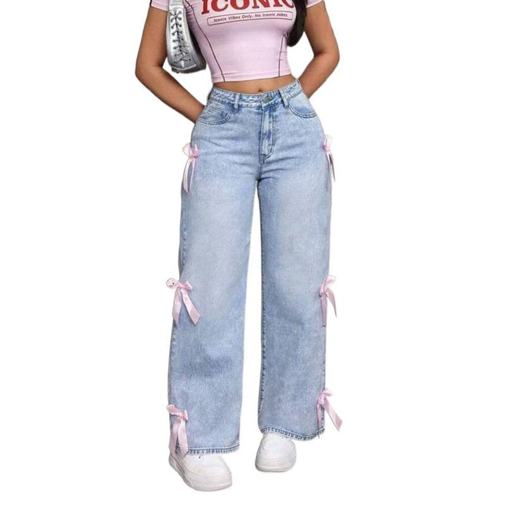 Damen Weite Jeans mit dekorativen Schleifen-Details Drune