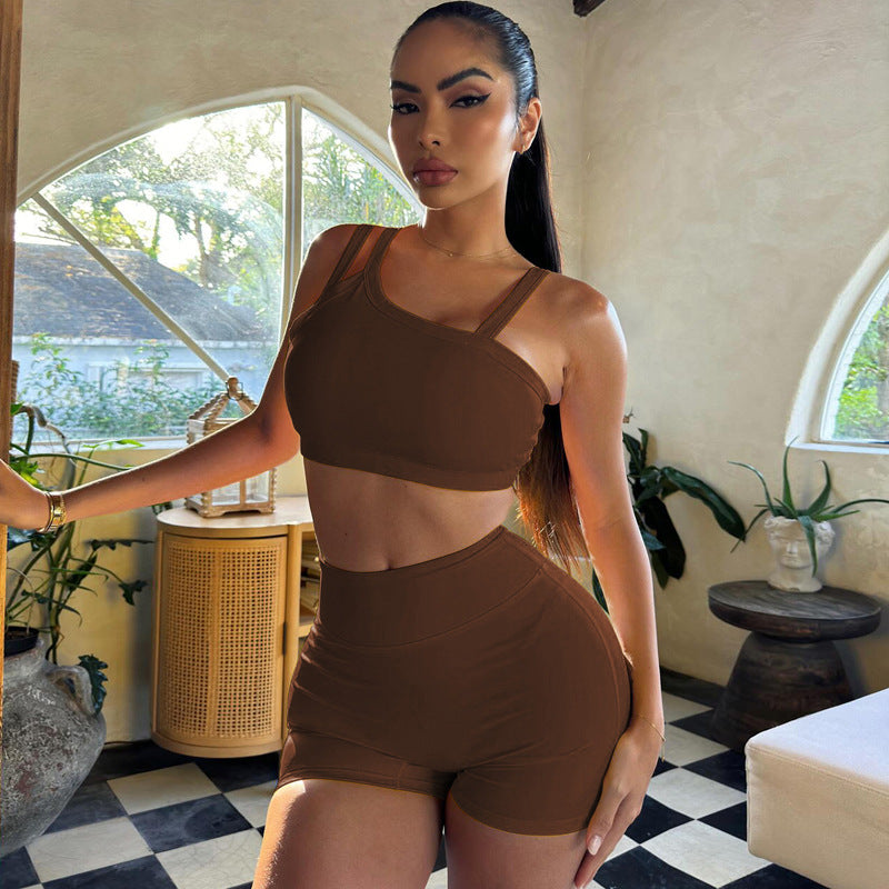 Damen Sportliches Crop-Top und High-Waist Short Set Drune