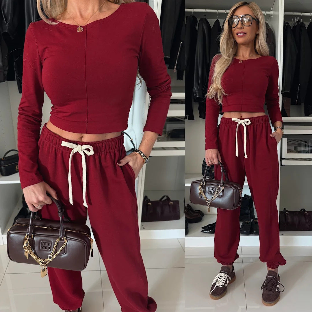 Damen Loungewear-Set mit figurbetontem Oberteil und bequemen Sweatpants Drune