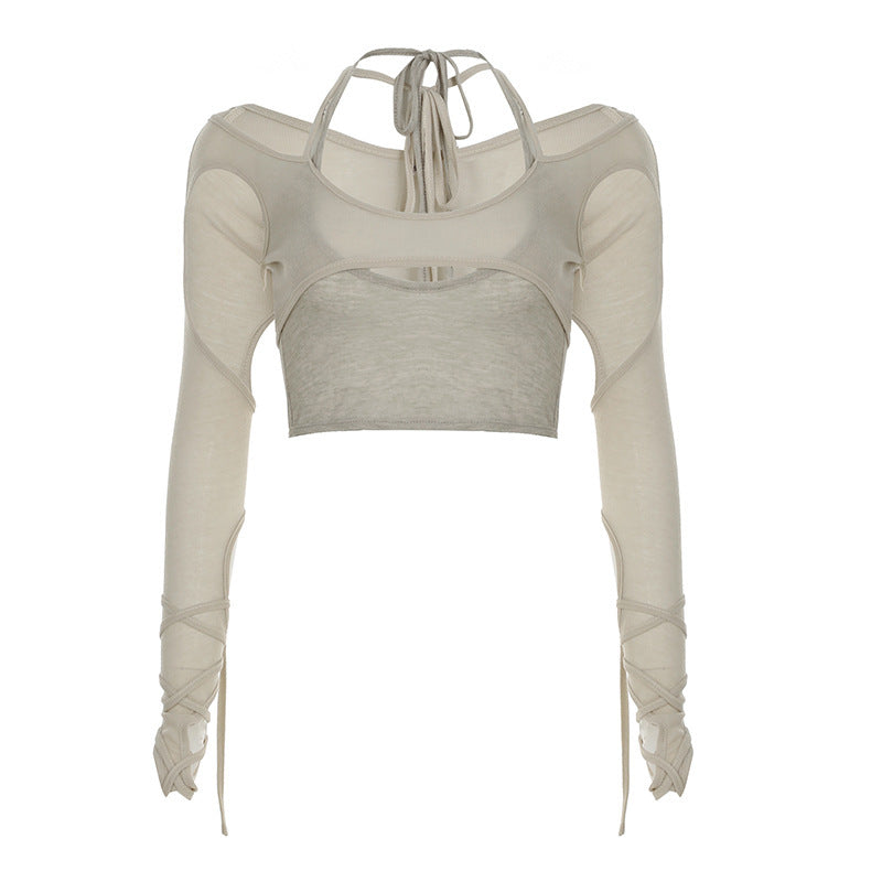 Damen Crop-Top mit raffinierten Rüschendetails und langärmligem Design Drune