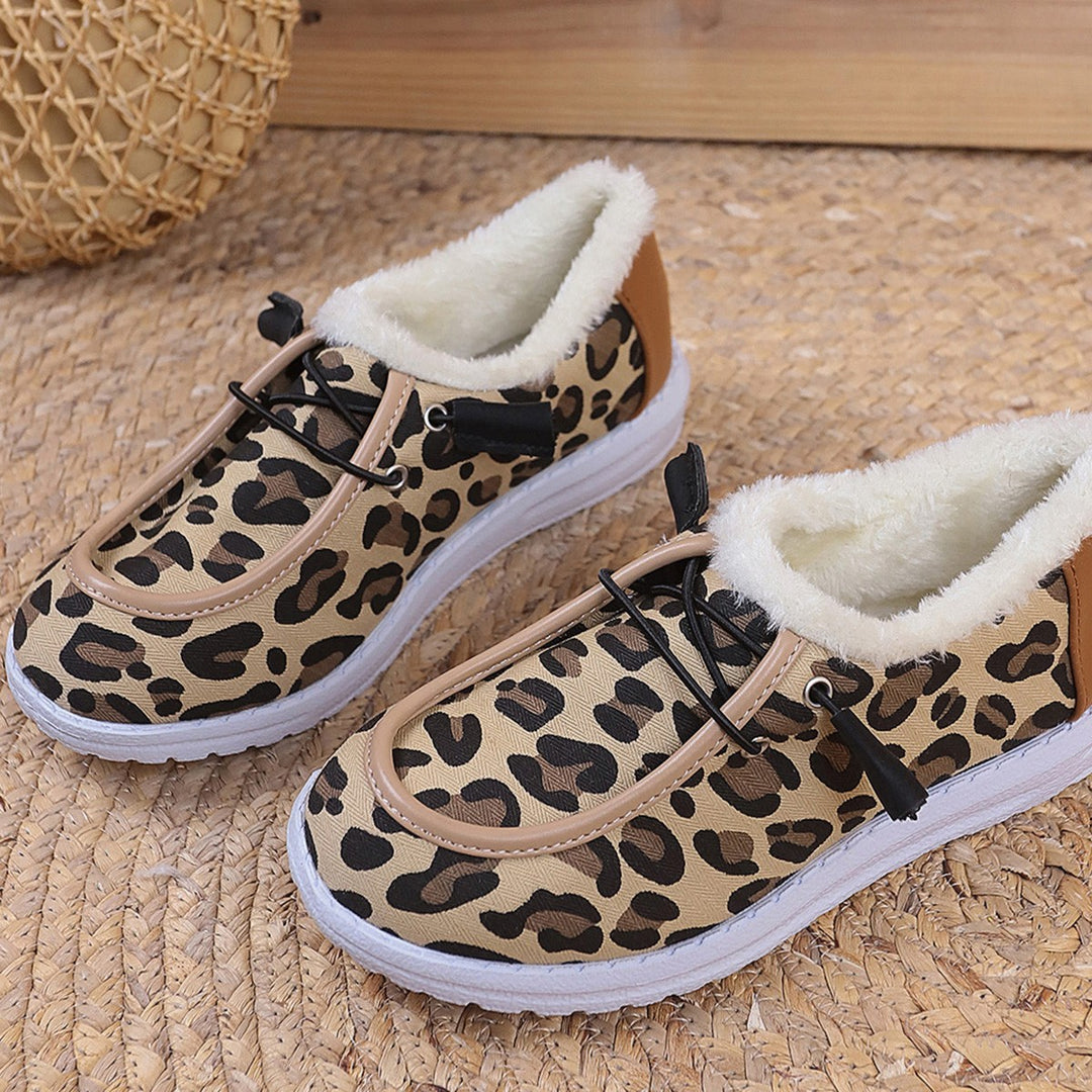 Damen Gemütliche Sneakers aus weich gefüttertem Material mit Leopardenmuster Drune