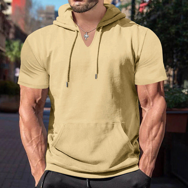 Herren lässiges Kapuzenshirt mit V-Ausschnitt und praktischer Bauchtasche Drune