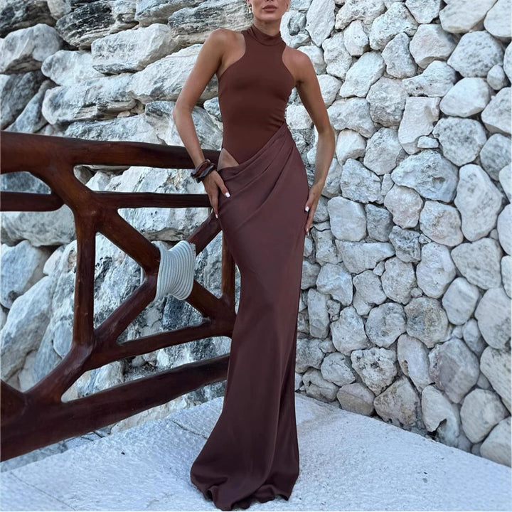 Damen Elegantes Wickelkleid mit hochgeschlossenem Kragen und seitlichem Schlitz Drune