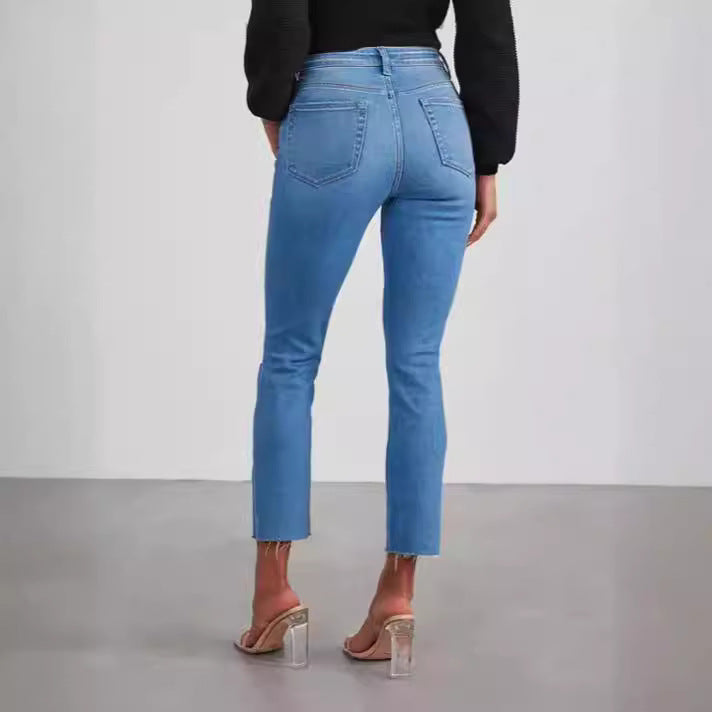 Damen zeitlose Jeans im modernen Schnitt mit cropped Bein Drune