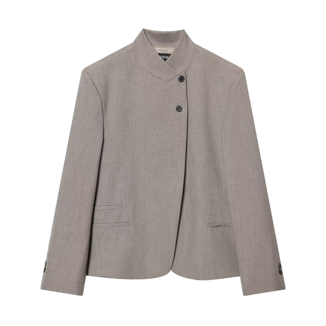 Damen Taillierter Kurzblazer mit Stehkragen und asymmetrischer Knopfleiste Drune