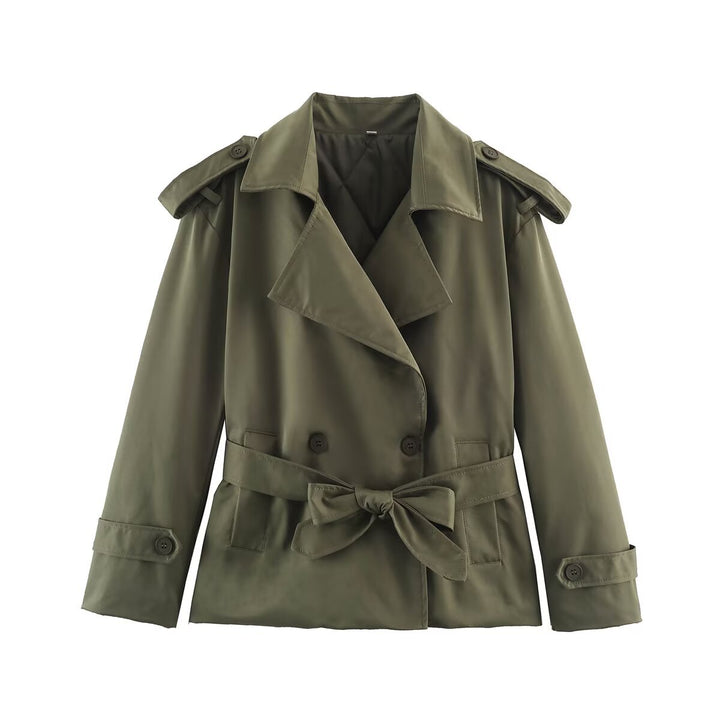Damen Taillierte Kurz-Trenchjacke mit Bindegürtel und Schulterpatten Drune