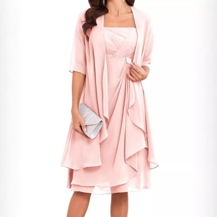 Damen festliches Maxikleid mit einem eleganten Wickeldesign und transparenter Ärmeln Drune