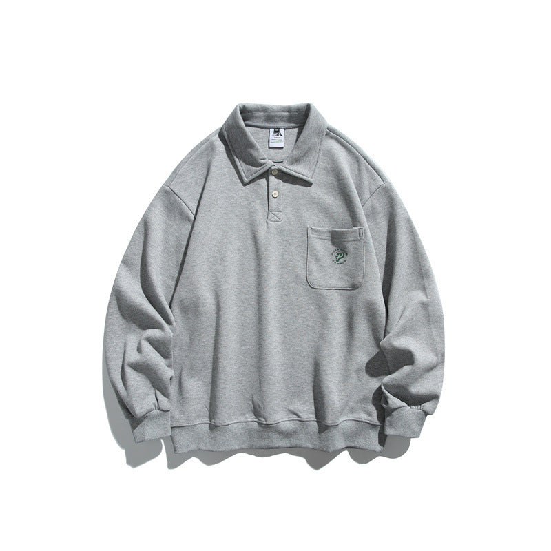 Unisex Relaxed-Fit Polokragen-Sweatshirt mit Brusttasche und feiner Ponte-Struktur Drune