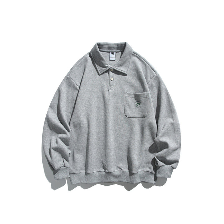 Unisex Relaxed-Fit Polokragen-Sweatshirt mit Brusttasche und feiner Ponte-Struktur Drune