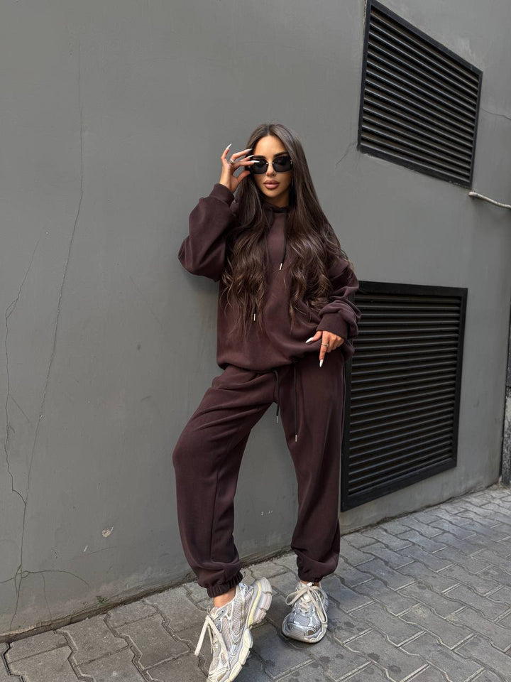 Damen kuscheliger Relaxed-Fit Sportanzug mit elastischem Bund und praktischen Taschen Drune