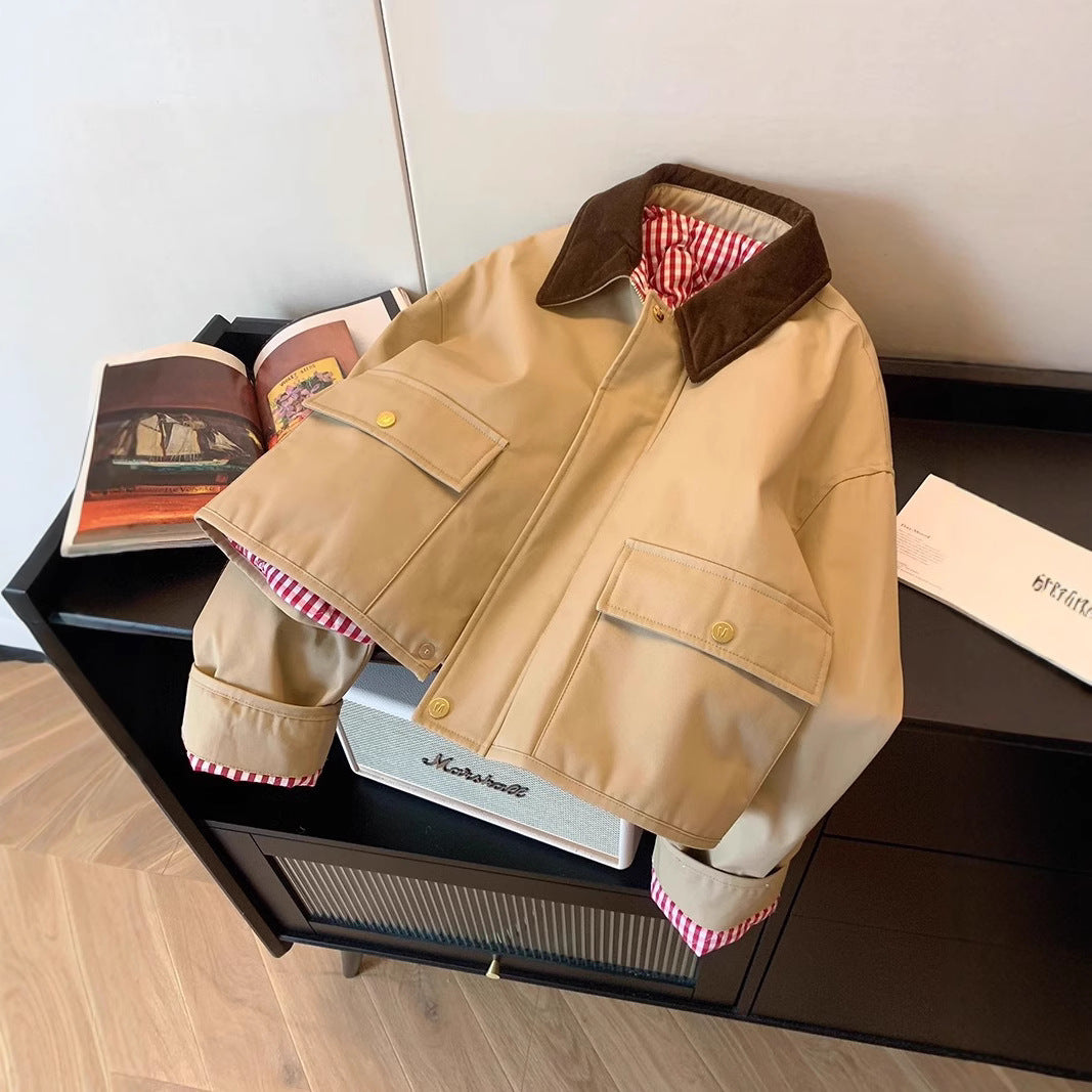 Damen Modische Utility-Jacke mit Samtkragen Drune