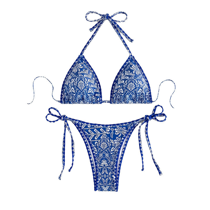 Damen Triangel-Bikini mit verspieltem Floral-Muster und eleganten Bänder Drune