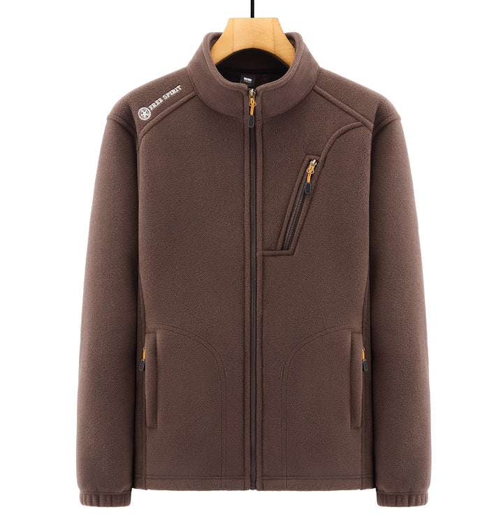 Herren Warme Microfleece-Outdoorjacke mit Brustreißverschluss, Seitentaschen und Stehkragen Drune