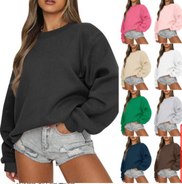 Damen nan oversized Rundhals-Sweatshirt aus Baumwollmix mit überschnittener Schulter, angerauter Innenseite und elastischen Bündchen Drune