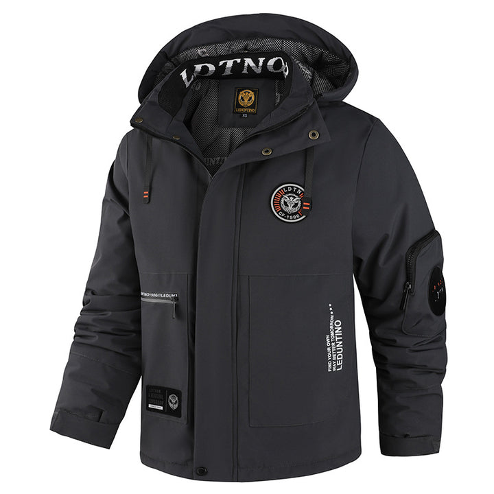 Herren nan wattierte Wind- und Wetterjacke mit Kapuze und multifunktionalen Utility-Taschen Drune