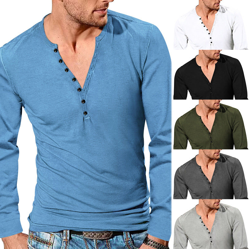 Herren nan tailliertes Langarm-Henleyshirt mit kurzer Knopfleiste aus Stretch-Baumwolle Drune