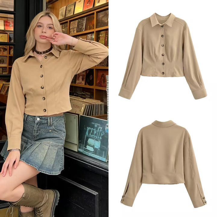 Damen Kurzjacke mit Hemdkragen und figurformenden Abnähern Drune