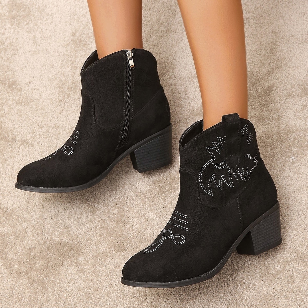 Damen Cowboystiefel mit modischem Stickdesign und komfortablem Absatz Drune