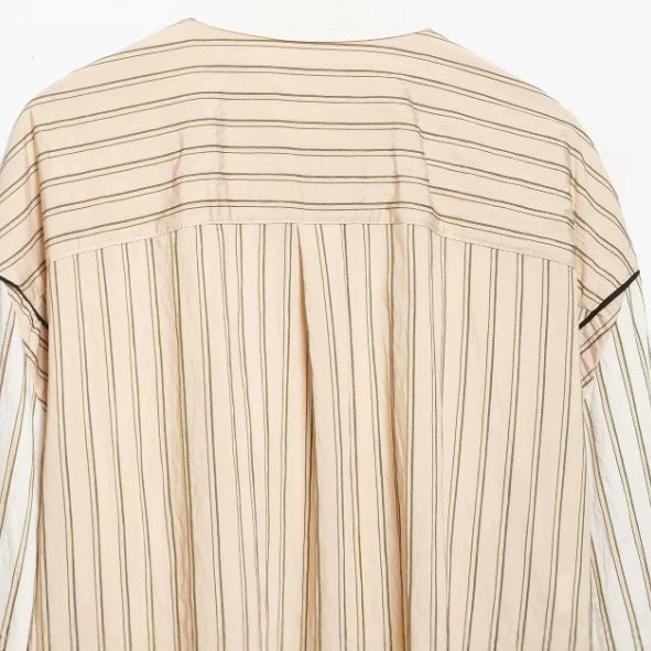 Damen Gestreifte Hemdbluse mit Stehkragen und Tunnelzug Drune