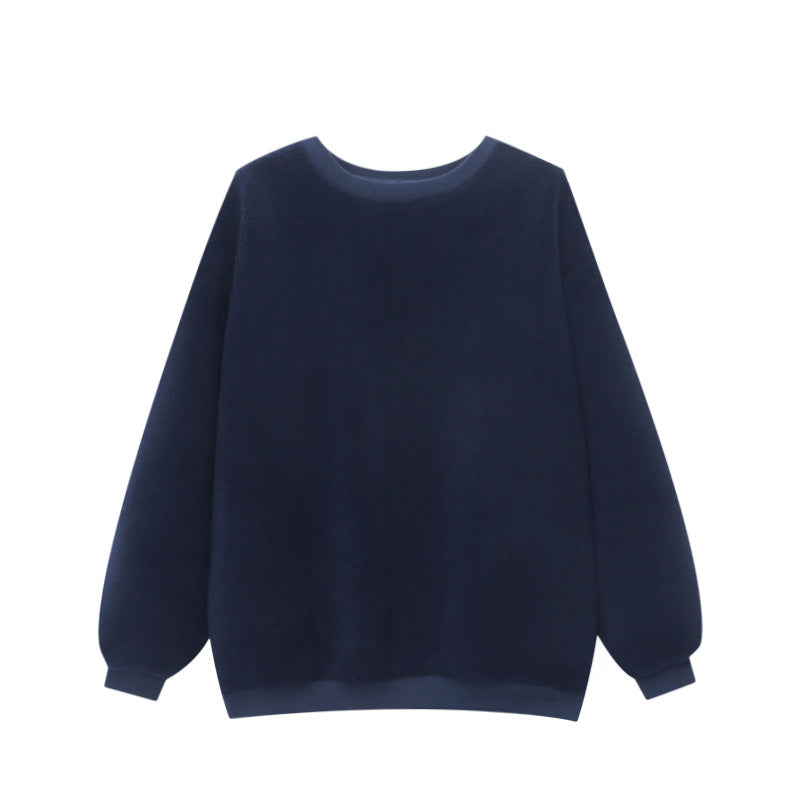Damen kuscheliger Fleece-Pullover mit weitem Schnitt und bequemen Details Drune