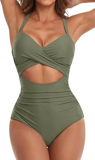 Damen Einteiliger Badeanzug mit elegantem Wickelschnitt Drune