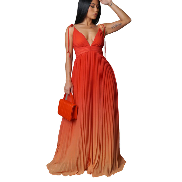 Damen Maxikleid mit tiefem V-Ausschnitt und elegantem Falten-Design Drune