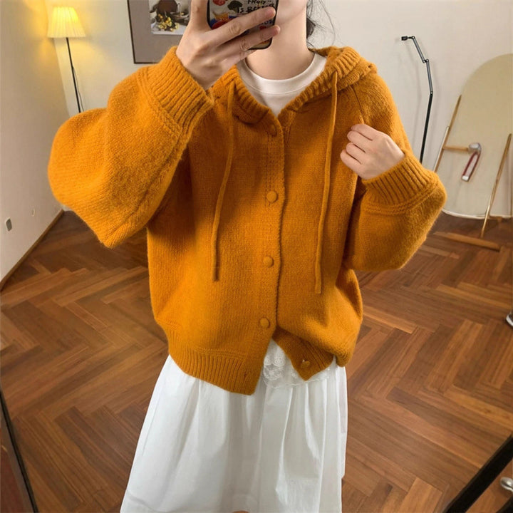 Damen Kuscheliger Oversized Cardigan mit Kapuze und Knopfdetails Drune
