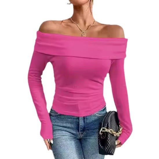 Damen Figurbetontes Schulterfreies Langarm Feinstrickshirt mit Carmenausschnitt Drune
