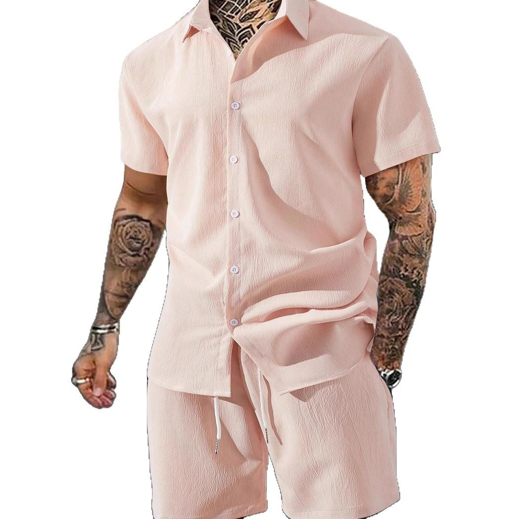 Herren lässiges Shorts-Set mit knöpfbarem Oberteil und elastischem Bund Drune