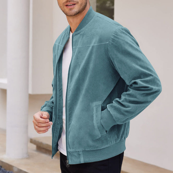 Herren hochwertige Wildlederjacke im sportlichen Bomberstil mit elastischen Bündchen Drune