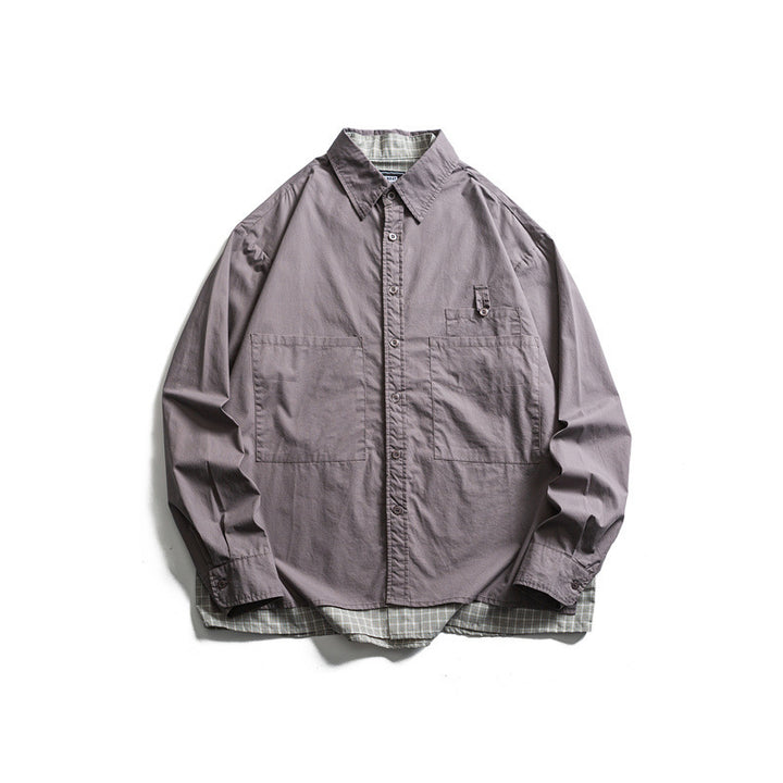 Herren Lagenlook-Overshirt mit aufgesetzten Fronttaschen, lockerer Passform und kariertem Untertritt Drune