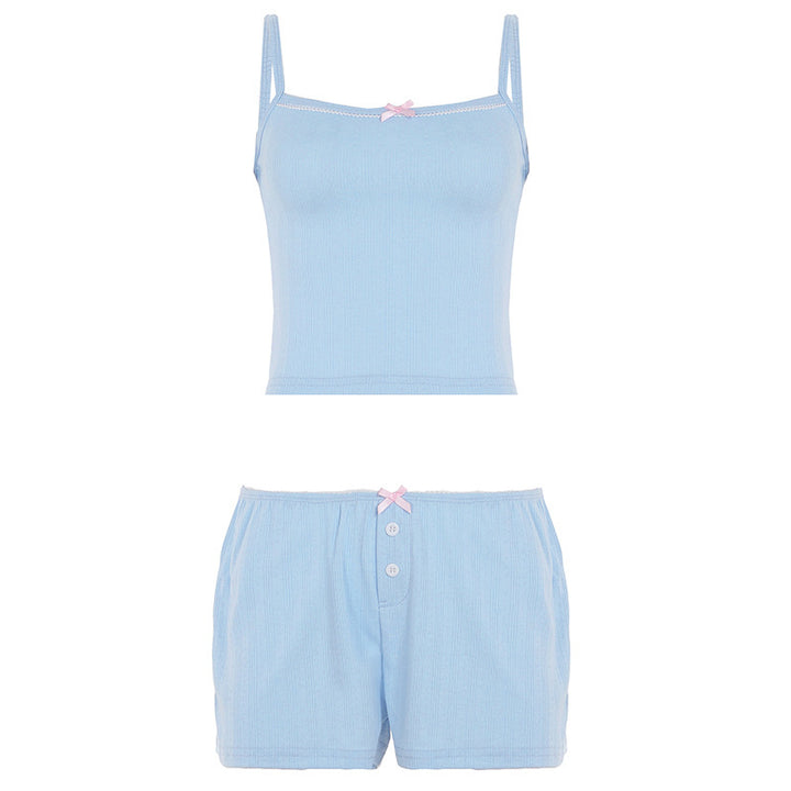 Damen Schlafanzug Set mit Spitzenakzenten und romantischem Druck Drune