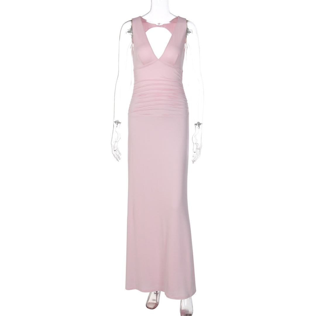 Damen Elegantes Kleid mit tiefem V-Ausschnitt und raffiniertem Rücken Drune