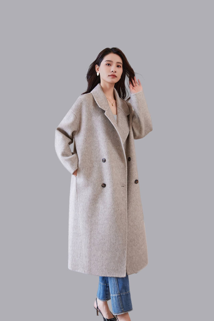 Damen Oversized Wollmix-Mantel mit weitem Revers und doppelreihiger Knopfleiste Drune