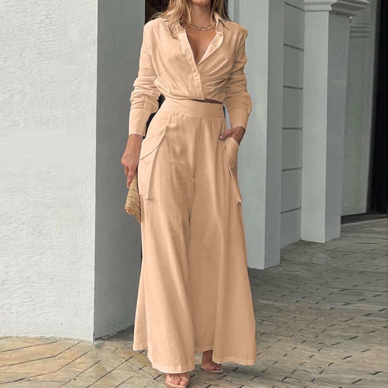 Damen Weite Palazzo-Hose mit extra weitem Bein, hoher Taille und Eingrifftaschen Drune