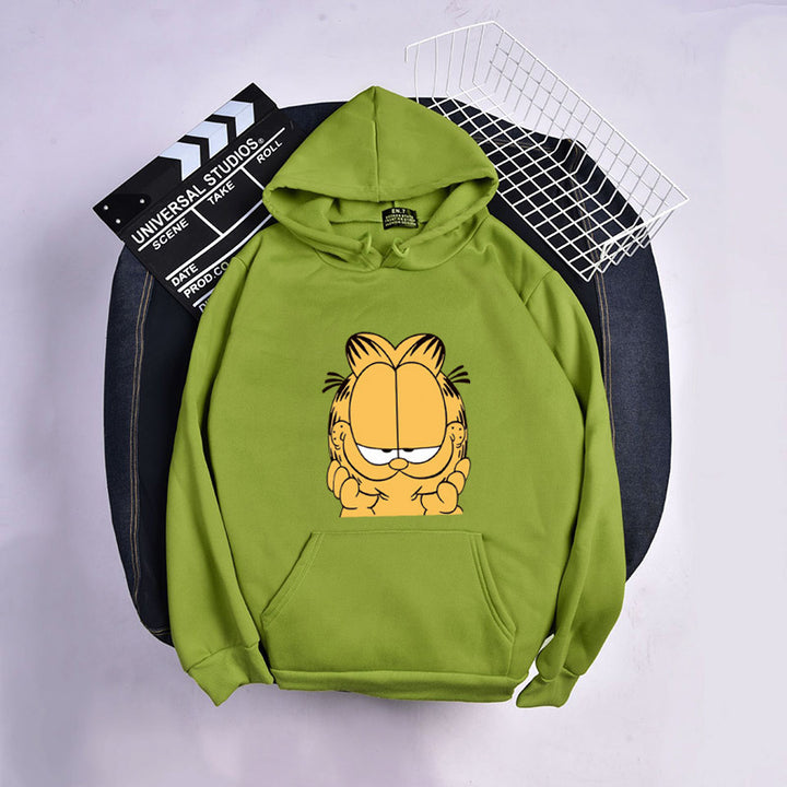 Unisex nan Kapuzensweatshirt mit großflächigem Comicgesicht-Print, weichem Fleece-Innenfutter und Kängurutasche Drune
