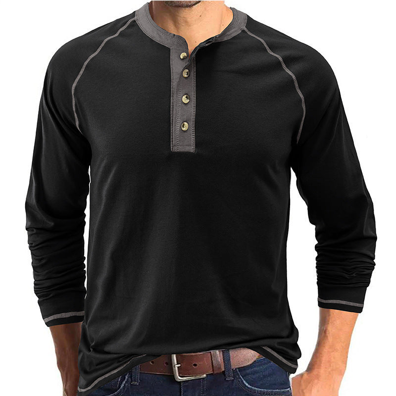 Herren Langarmshirt mit Knopfleiste und Kontrast-Details Drune