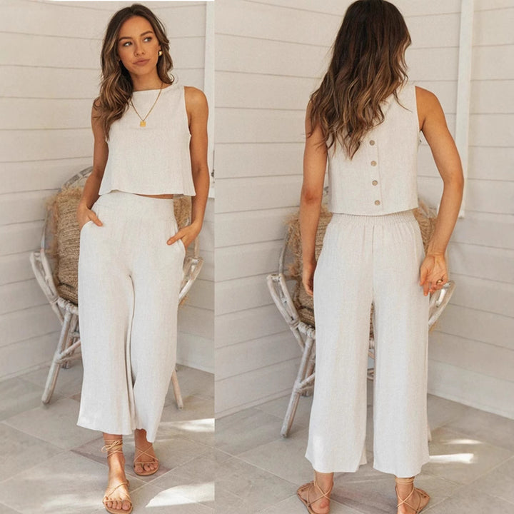 Damen Zweiteiler mit lässigem Schnitt und elegantem Button-Design Drune
