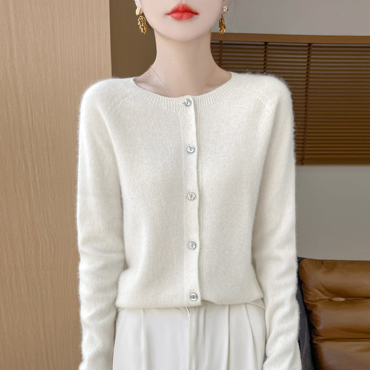 Damen Kuscheliger Kurzcardigan aus Mohair‑Mix mit feiner Schurwollstruktur und Perlmuttknopfleiste Drune