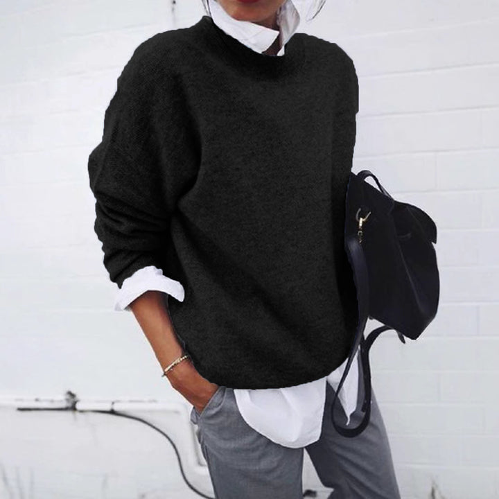 Damen nan gemütlicher Oversize-Strickpullover mit Stehkragen Drune