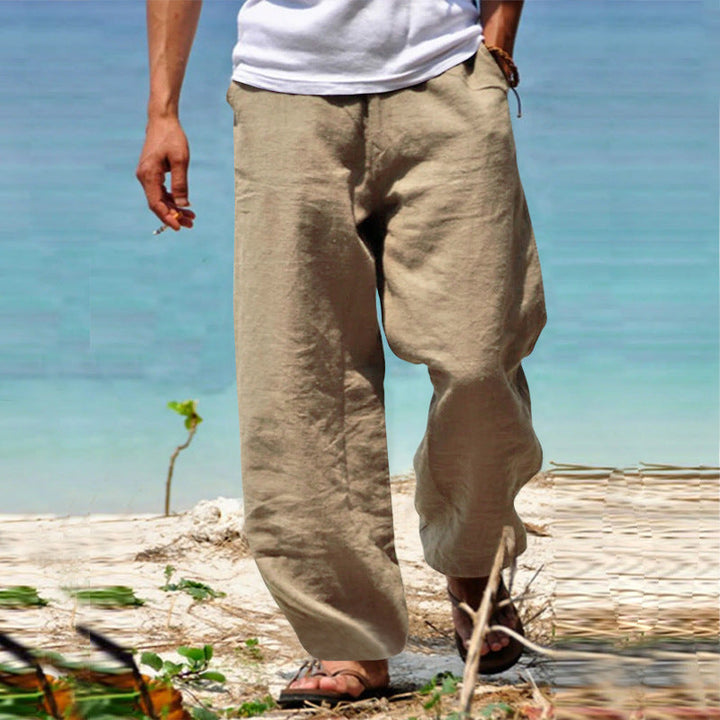 Herren nan lässige Strandhose im Palazzoschnitt aus atmungsaktivem Leinen-Baumwollmix mit Komfortbund Drune