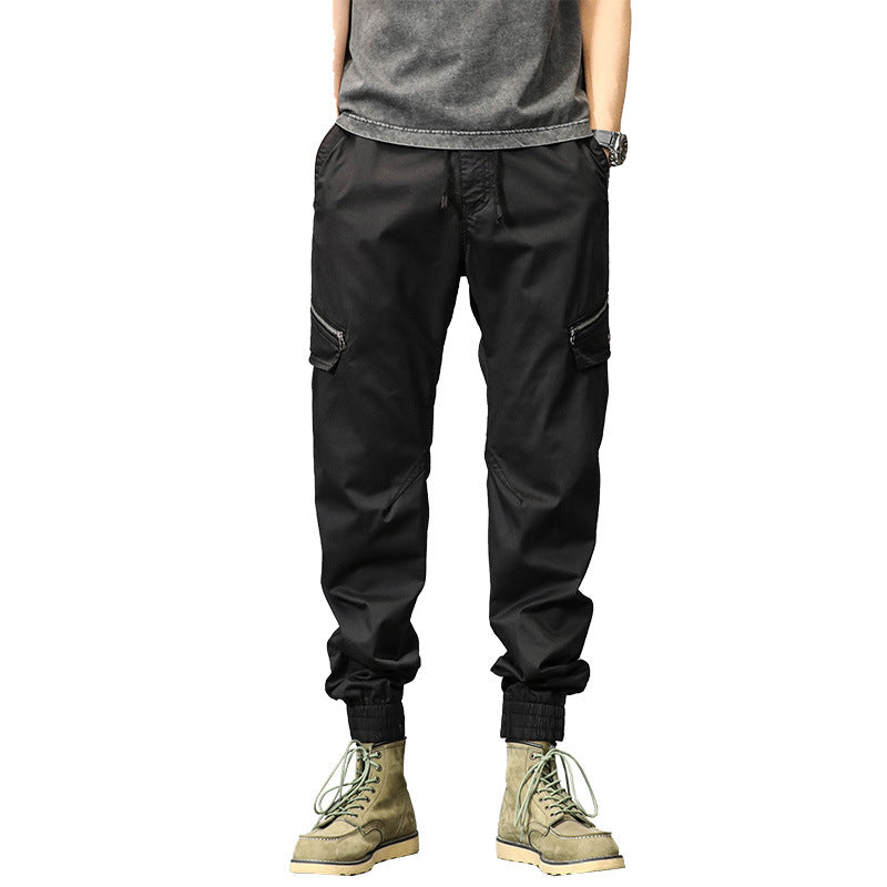 Herren Multifunktionale Cargo-Jogginghose mit Tunnelzugbund, Reißverschluss-Taschen und geripptem Knöchelbündchen Drune