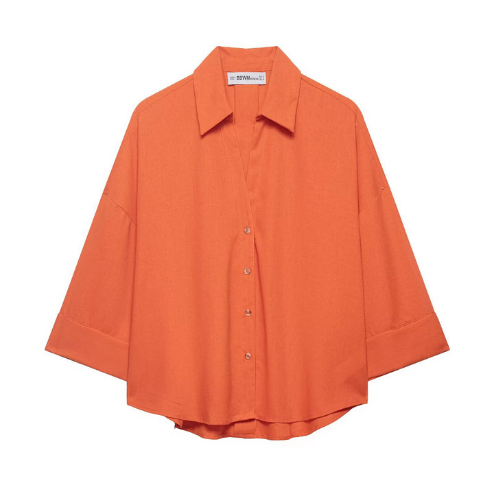 Damen Oversized-Hemdbluse mit kastiger Silhouette, weiten Kimonoärmeln und abgerundetem Saum Drune