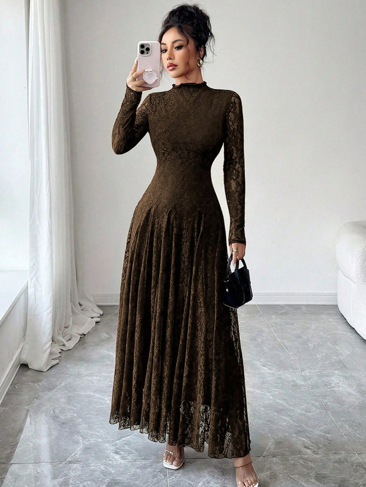 Damen Elegantes Hochzeitskleid mit Spitzenärmeln Drune