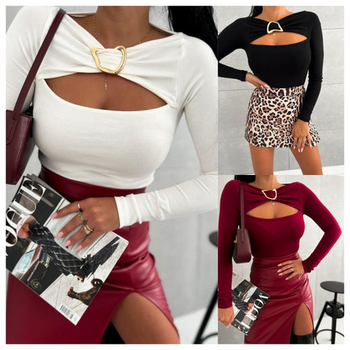 Damen Oberteil mit elegantem Cut-Out und langem Arm Drune