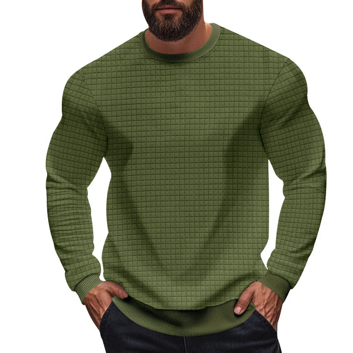Herren nan strukturiertes Karo-Strick-Sweatshirt mit Rundhalsausschnitt und körperbetonter Athletik-Passform Drune