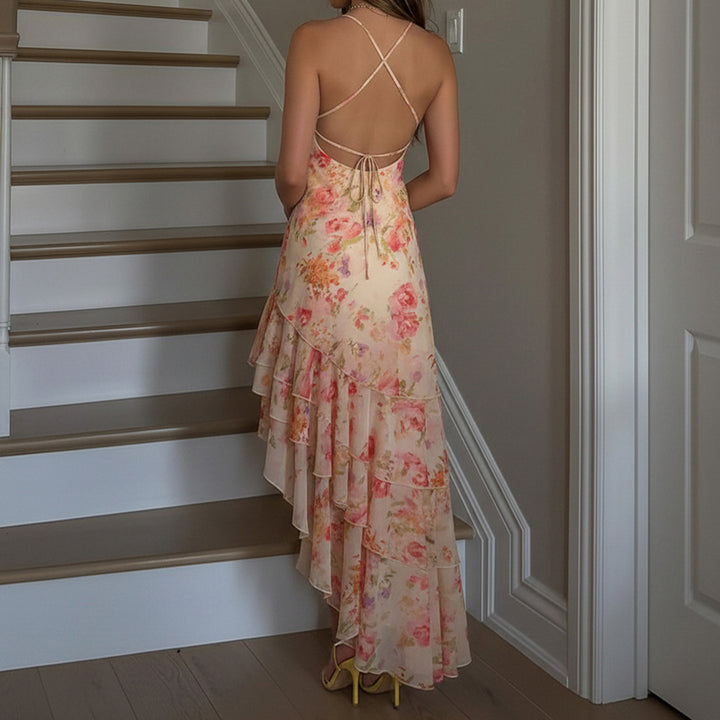Damen florales Maxikleid mit Rüschendetails Drune