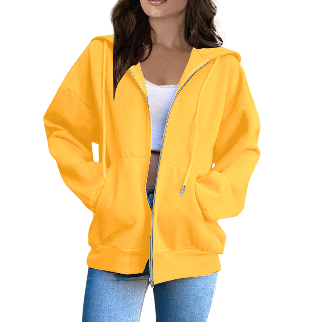 Damen nan oversized Kapuzenjacke mit durchgehendem Reißverschluss, Kängurutaschen und weichem Innenfutter Drune